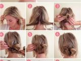 Half Up Messy Bun Hairstyles Pull Out Two Pieces at top Side Create Back Messy Bun Wrap Braid