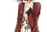 Kawaii Girl Hairstyles Anime Girl with Brown Hair Short Hair Brown Eyes Music Shirt Red
