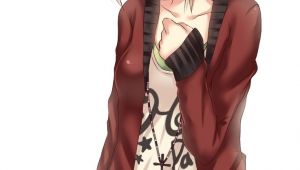 Kawaii Girl Hairstyles Anime Girl with Brown Hair Short Hair Brown Eyes Music Shirt Red