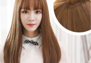 Korean Long Hair with Bangs Korean Air Bangs Wig Female Long Hair Pear Head Volume within Thin