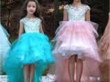 Little Girl Pageant Hairstyles 2018 Hi Lo Girls Pageant Dresses with Appliques Cap Sleeves Beaded