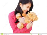 Long Hair Korean Girl asian Girl with Long Hair Smiling to Brown Teddy Bear In Her Arm