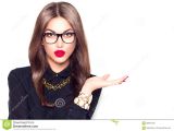 Long Hairstyles for Girls with Glasses Beauty Girl Wearing Glasses Showing Empty Copyspace Stock Image