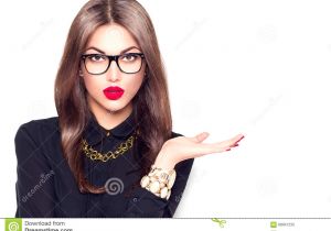 Long Hairstyles for Girls with Glasses Beauty Girl Wearing Glasses Showing Empty Copyspace Stock Image