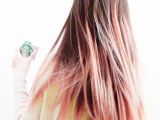 Medium Length Hairstyles Dip Dyed Brown Hair with Pastel Pink Dip Dye Hair