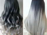 Medium Length Hairstyles Dip Dyed Ombre Hair Dark Grey to Silver Hair Gray Hair Dip Dyed Hair