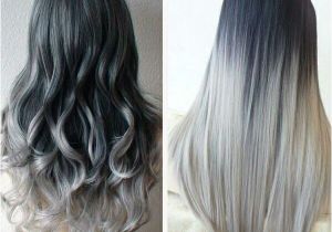 Medium Length Hairstyles Dip Dyed Ombre Hair Dark Grey to Silver Hair Gray Hair Dip Dyed Hair