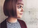 One Length Short Bob Haircuts Dusty Purple E Length Bob with Blunt Bangs