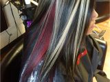 Red Black and Blonde Hairstyles Chunky Blonde Highlights with All Over Black and A Red Halo