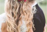 Red Half Up Hairstyles Red Flower Detail In Wedding Hairstyle with Long Messy Waves