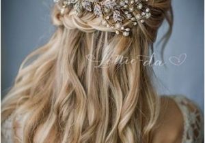 Vintage Wedding Hairstyles Half Up Boho Gold Silver or Rose Gold Flower Leaf Hair Vine Wedding