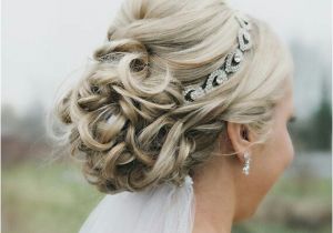 Wedding Hairstyles Veil Underneath Wedding Updo with Headband and Veil Underneath